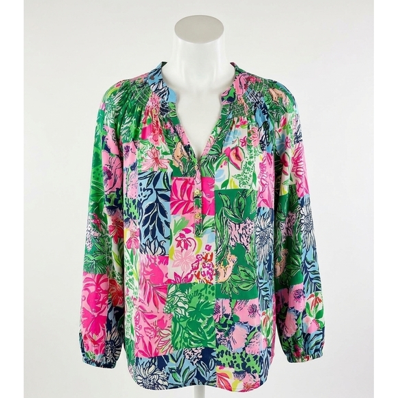 LILLY PULITZER Tops - NEW LILLY PULITZER elsa silk pullover top in party punch patch